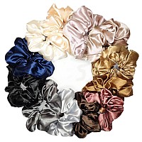 12 Pcs Satin Silk Scrunchies Soft Hair Ties Fashion Hair Bands Hair Bow Ropes Elastic Bracelets Ponytail Holders Hair Accessorie