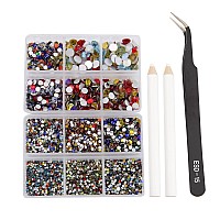 Ncb 8000Pcs Non Hotfix Rhinestones 10 Sizes Flatback Crystal Glass Rhinestones With Tweezers And Picking Pen For Nail Art Clothe