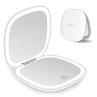 deweisn Compact Mirror, Lighted Travel Makeup Mirror with 1X/10X Magnifying Double Sided Dimmable Portable Pocket for Handbag and Pocket, USB Charging(White)