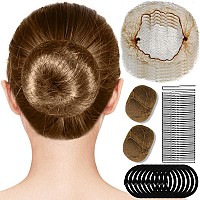 Hair Nets, YGDZ 40pcs Invisible Hair Net for Ballet Buns, Small Elastic Edge Mesh, 40pcs U Shaped Pins, 10pcs Hair Elastic Bands, Bun Net, Wig Nets for Ballet Dance, Girl, Kid (30cm, Light Coffee)