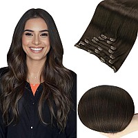 Full Shine Clip In Hair Extensions Real Human Hair Dark Brown Remy Human Hair Extensions Clip Ins Darkest Brown Brazilian Natura