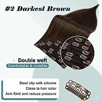 Full Shine Clip In Hair Extensions Real Human Hair Dark Brown Remy Human Hair Extensions Clip Ins Darkest Brown Brazilian Natura