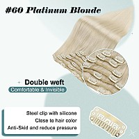 Full Shine Blonde Clip In Hair Extensions Real Human Hair Platinum Blonde 24 Inch 120 Grams 7Pcs Remy Human Hair Clip In Extensi