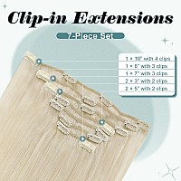 Full Shine Blonde Clip In Hair Extensions Real Human Hair Platinum Blonde 24 Inch 120 Grams 7Pcs Remy Human Hair Clip In Extensi