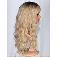 Symeiw Medium Long Blonde Wavy Wigs For Women Synthetic Full Hair Wigs With Bangs For Daily Use Blonde