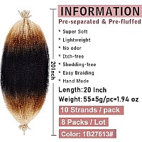 8 Packs Pre-Separated Springy Afro Twist Hair 20 Inch 3 Tones Spring Twist Hair For Distressed Soft Locs Marley Twist Braiding Hair Synthetic Hair Extension For Black Women (10 Strands/Pack,1B27613#)