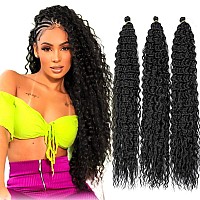 Batisi Ocean Wave Crochet Hair 3 Packs 30 Inch Synthetic Curly Crochet Hair For Black Women 1B Black Wavy Braiding Hair Curly B