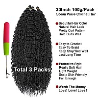 Batisi Ocean Wave Crochet Hair 3 Packs 30 Inch Synthetic Curly Crochet Hair For Black Women 1B Black Wavy Braiding Hair Curly B