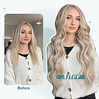 Full Shine 24 Inch Human Hair Clip In Hair Extensions Blonde Highlights 120G 7Pcs Ash Blonde With Platinum Blonde Remy Hair Clip