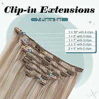 Full Shine 24 Inch Human Hair Clip In Hair Extensions Blonde Highlights 120G 7Pcs Ash Blonde With Platinum Blonde Remy Hair Clip