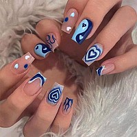 Qingge Valentines Day Nude Press On Nails Short Colorful Hollow Heart Fake Nails Lips False Nails With Glue On Nails Square Sti