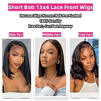 12 Inch Bob Wig Human Hair 13X4 Lace Front Wigs Human Hair Wigs For Black Women Short Bob Wigs 180 Density Hd Frontal Wigs Glue