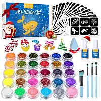 Temporary Glitter Tattoo Kids, Bledras 30 Colors Temporary Tattoo Set, 147 Stencils, 4 Brushes, 2 Glue, Glitter Tattoos for Kids or Adults, Christmas Gifts for Girls Boys, Birthday Festival Party