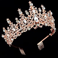 Curasa Rose Gold Crystal Tiaras And Crowns With Comb Princess Crown For Women Rhinestones Wedding Crown For Bride Birthday Crown