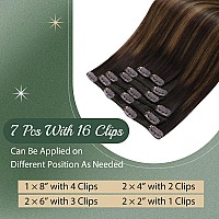 Ugeat Clip In Hair Extensions Real Human Hair 24 Inch Brown Balayage Human Hair Clip In Extensions Darkest Brown Mix Ash Brown C