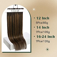 Ugeat Clip In Hair Extensions Real Human Hair 24 Inch Brown Balayage Human Hair Clip In Extensions Darkest Brown Mix Ash Brown C