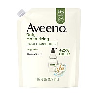 Aveeno Daily Moisturizing Facial Cleanser With Soothing Non-Gmo Oat, Leaves Skin Feeling Hydrated, Soft & Supple, Paraben-, Sulfate-, Fragrance-, Dye- & Soap-Free, Refill Pouch, 16 Fl. Oz