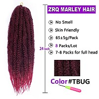 Zrq 8 Packs 24 Inch Marley Twists Braiding Hair Burgundy Afro Kinky Marley Hair Crochet Braids Kinky Twist Hair For Braiding C