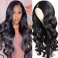 Dosacia V Part Wigs Human Hair Body Wave Brazilian Virgin Human Hair Wigs For Black Women Upgrade U Part Wigs Glueless Wigs Human Hair Glueless Full Head Clip In Half Wig V Shape Wigs No Leave Out Lace Front Wigs 150% Density Natural Color 24Inch