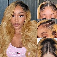 Faba Honey Blonde Lace Front Wigs Human Hair 30 Inch Black Roots Blonde Human Hair Wig 180 Density 13X4 1B27 Hd Lace Front Wig