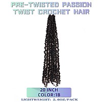 20 Inches 8 Packs Pre Looped Pretwisted Passion Twist Crochet Hair For Black Womennatural Black Soft Super Long Hair Extensions