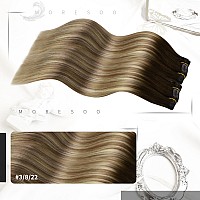 Moresoo Clip In Hair Extensions Real Human Hair Clip In Extensions Ombre Brown To Light Brown With Golden Blonde Balayage Hair E