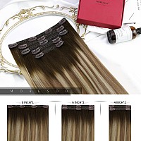 Moresoo Clip In Hair Extensions Real Human Hair Clip In Extensions Ombre Brown To Light Brown With Golden Blonde Balayage Hair E