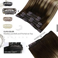 Moresoo Clip In Hair Extensions Real Human Hair Clip In Extensions Ombre Brown To Light Brown With Golden Blonde Balayage Hair E