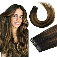 Aison Human Hair Tape In Extensions 18 Inches 40G 20 Pcspack Balayage Dark Brown Ombre To Chestnut Brown Tape Ins Human Hair Ex