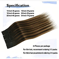 Aison Human Hair Tape In Extensions 18 Inches 40G 20 Pcspack Balayage Dark Brown Ombre To Chestnut Brown Tape Ins Human Hair Ex