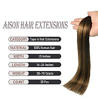 Aison Human Hair Tape In Extensions 18 Inches 40G 20 Pcspack Balayage Dark Brown Ombre To Chestnut Brown Tape Ins Human Hair Ex