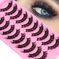 outopen 10 Pairs Russian Volume Eyelashes DD Curl Faux Mink Lashes Long Fluffy Soft Wispy Eye Lashes Reusable Natural Look Eyelashes Extension(DD Curl |15-18MM)