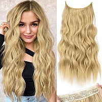 Kookastyle Invisible Wire Hair Extensions With Transparent Wire Adjustable Size Long Wavy Synthetic Hairpiece Golden Blonde 20 I