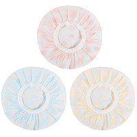 Waterproof Shower Caps 3 Pcs Plastic Reusable Shower Caps Elastic Band Bath Caps For Women Ladies Spa Salon