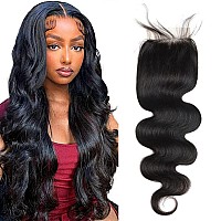 Body Wave Lace Closure Human Hair 18 Inch 4x4 HD Lace Closure 100% Brazilian Virgin Human Hair Body Wave Transparent Lace Closure Pre Plucked with Baby Hair Free Part