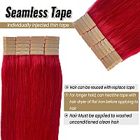 Tape In Hair Extensions Human Hair Color Red Tape In Extensions 14Inch Tape In Red Hair Extensions 20Pcs 30Gpack Invisible Natu