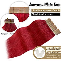 Tape In Hair Extensions Human Hair Color Red Tape In Extensions 14Inch Tape In Red Hair Extensions 20Pcs 30Gpack Invisible Natu