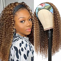 Eooma #4/27 Omber Headband Wig Curly Human Hair Wigs for Black Women 10A 180% Density Brazilian Kinky Curly Human Hair Headband Wigs Scarf No Gel Gluelees 24 Inch Remy Hair