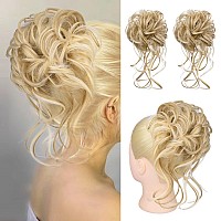 Hoojih Messy Bun Hair Piece 2Pcs Tousled Updo With Tendrils Hair Bun Extensions Wavy Curly Hair Wrap Ponytail Hairpieces Hair S