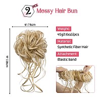 Hoojih Messy Bun Hair Piece 2Pcs Tousled Updo With Tendrils Hair Bun Extensions Wavy Curly Hair Wrap Ponytail Hairpieces Hair S