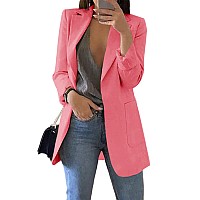 cnkwei Womens casual Blazers Open Front Long Sleeve Lapel collar Work Office Jacket Hot Pink