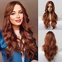 Haoland 26 Inch Orange Red Wig for Women Long Wavy Heat Resistant Fiber Synthetic Wig for Cosplay Date Daily Use