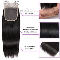 Straight 3 Bundles With Closure Human Hair 100 Unprocessed Brazilian Virgin Hair 14 16 1812 Weave Bundles Human Hair With 4X