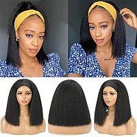 Szphoxer Headband Wigs For Black Women Kinky Straight Hair Synthetic Headband Wig Short Yaki Straight Wigs 14 Inch Machine Made