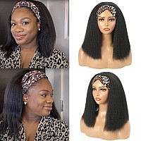 Szphoxer Headband Wigs For Black Women Kinky Straight Hair Synthetic Headband Wig Short Yaki Straight Wigs 14 Inch Machine Made