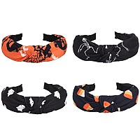 Budsmile 4 Pcs Headbands For Women Girls Halloween Pumpkin Sugar Skeleton Skull Ghost Hairbands Gifts Makeup Hair Hoop