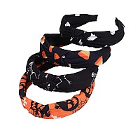 Budsmile 4 Pcs Headbands For Women Girls Halloween Pumpkin Sugar Skeleton Skull Ghost Hairbands Gifts Makeup Hair Hoop