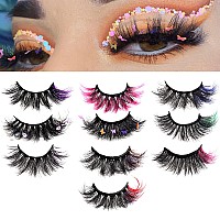 Outopen 10 Pairs Lashes With Color On End Colored Lashes Set 6D Long Fluffy Mink False Eyelashes With Rhinestone Dramatic But