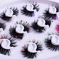 Outopen 10 Pairs Lashes With Color On End Colored Lashes Set 6D Long Fluffy Mink False Eyelashes With Rhinestone Dramatic But