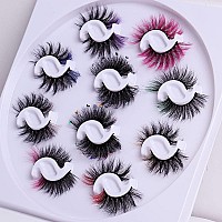 Outopen 10 Pairs Lashes With Color On End Colored Lashes Set 6D Long Fluffy Mink False Eyelashes With Rhinestone Dramatic But